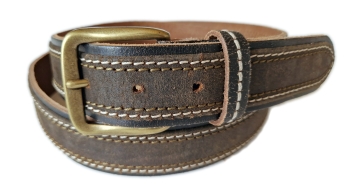 Altleder-Gürtel mit 2 Ziehrnähten, Bronzeschnalle
