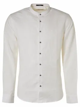 Stehkragenhemd mit Leinen, Farbe: weiß