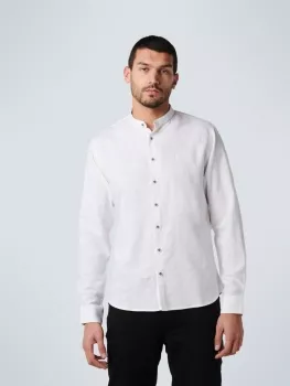 Stehkragen-Herrenhemd mit Leinen, Farbe weiß