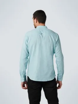 Stehkragen-Herrenhemd mit Leinen, Farbe: Pacific