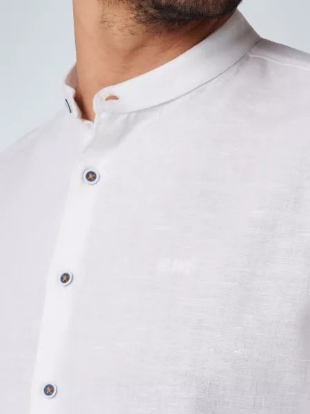 Stehkragen-Herrenhemd mit Leinen, Farbe weiß